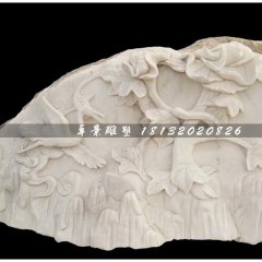 仙鶴石浮雕，漢白玉石浮雕