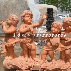 晚霞紅小天使石雕，西方小孩石雕