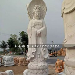 三面觀音石雕，晚霞紅送子觀音雕塑