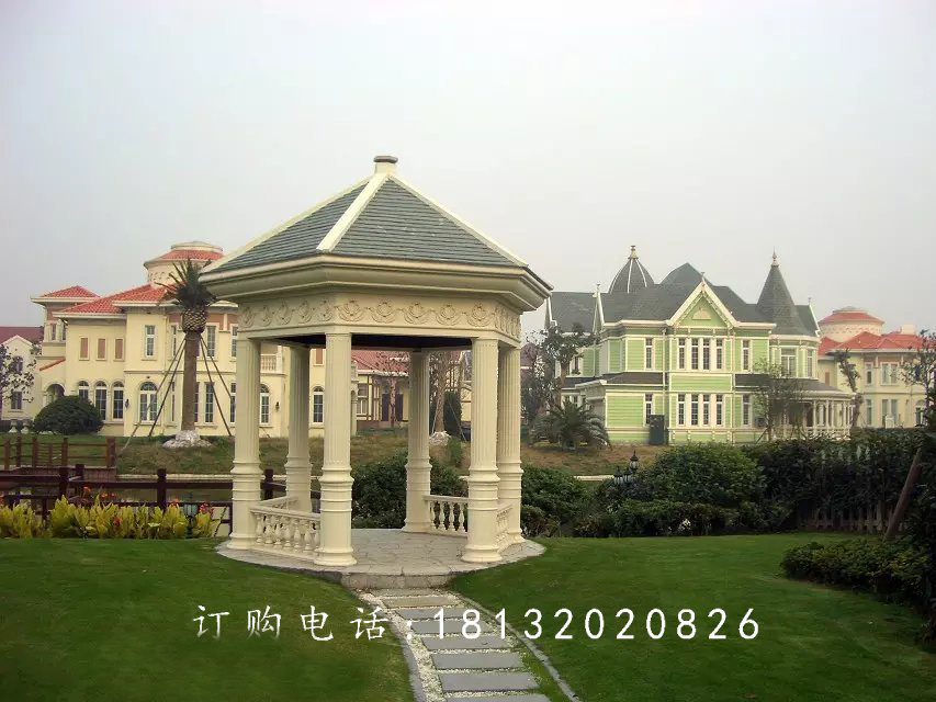 石雕涼亭，尖頂涼亭雕塑