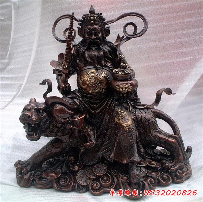 銅財神雕塑，財神騎虎銅雕