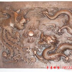 銅浮雕，龍鳳戲珠銅浮雕