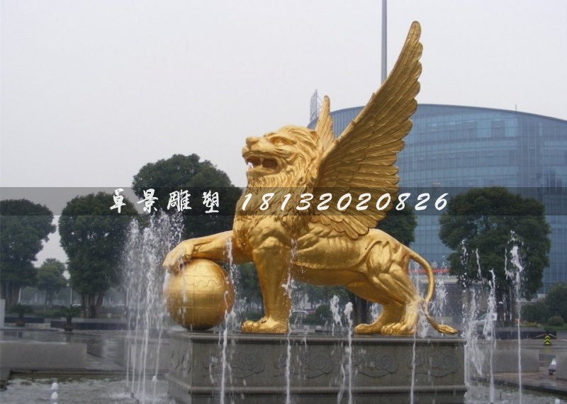 踩球獅子銅雕，廣場飛獅雕塑