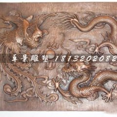 雙龍戲珠銅浮雕，紫銅浮雕