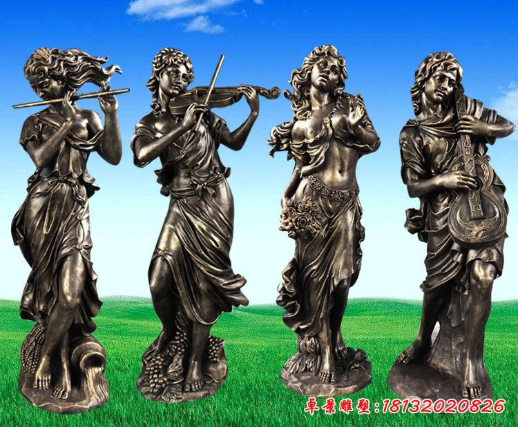 吹拉彈唱人物雕塑，玻璃鋼仿銅人物