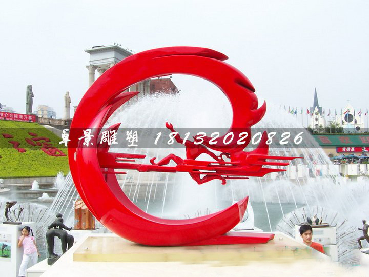 夸父追日雕塑，廣場(chǎng)不銹鋼雕塑