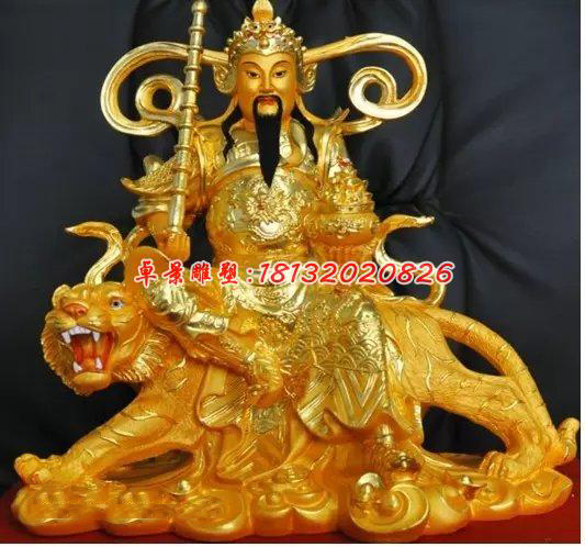 玻璃鋼騎虎財(cái)神，玻璃鋼貼金神仙雕塑