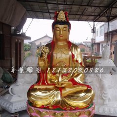 坐式觀音雕塑，玻璃鋼貼金彩繪觀音