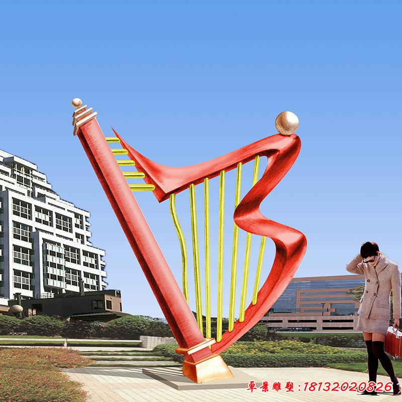 不銹鋼豎琴雕塑，廣場豎琴不銹鋼雕塑 (2)