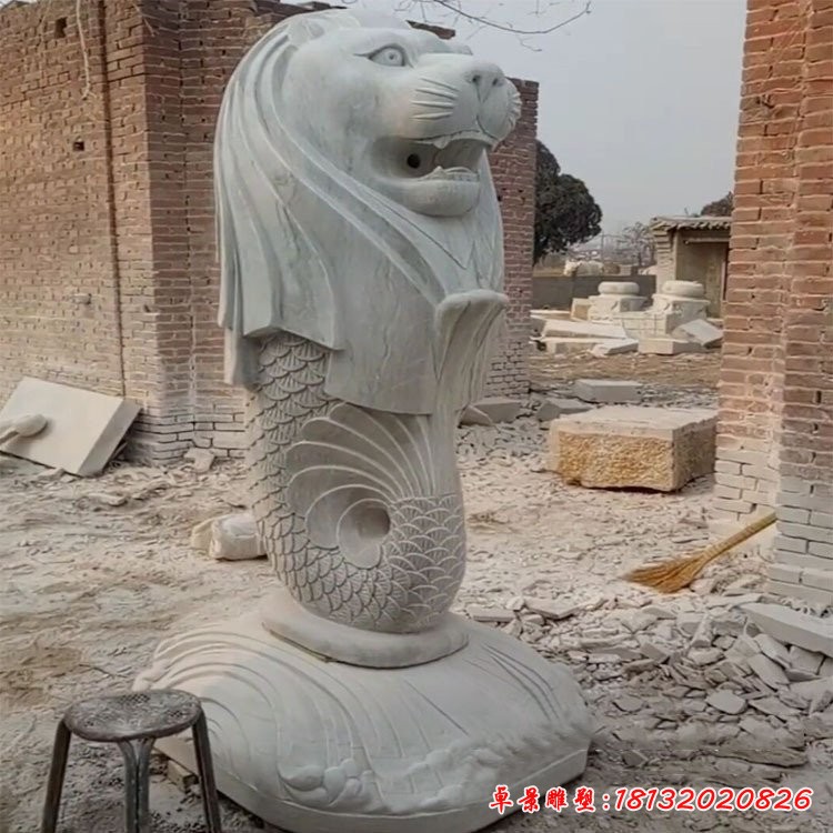 大理石魚(yú)尾獅石雕