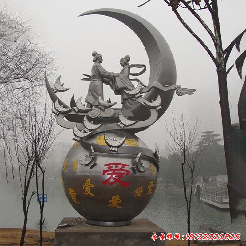 不銹鋼牛郎織女雕塑，公園不銹鋼雕塑