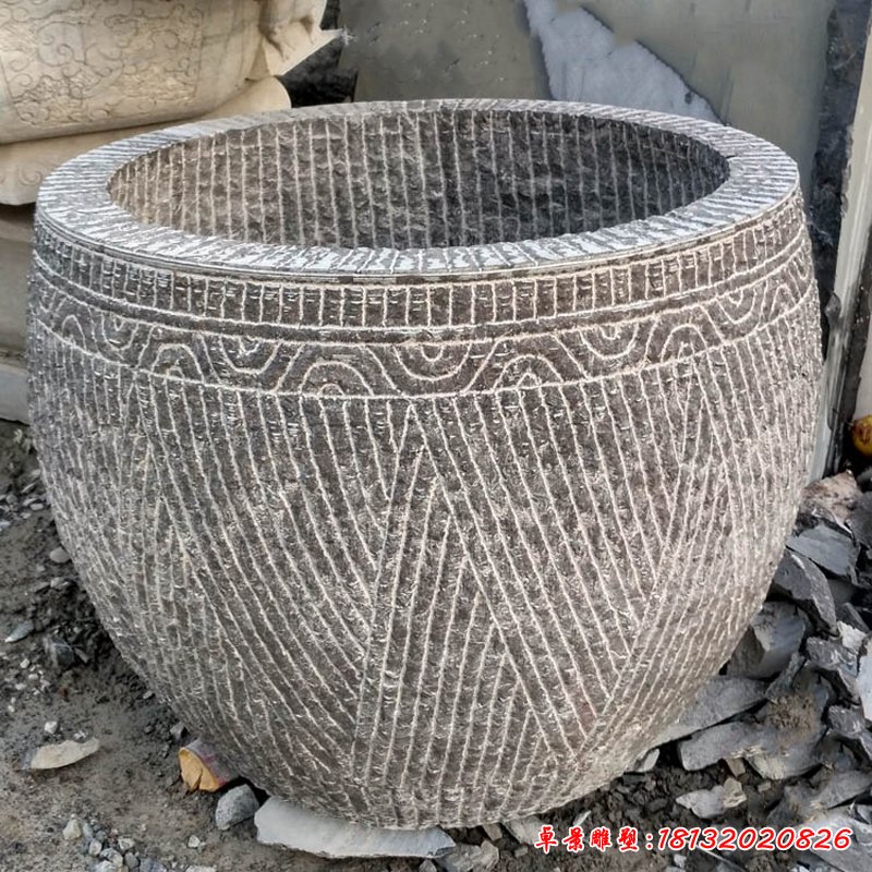 青石水缸，仿古水缸石雕