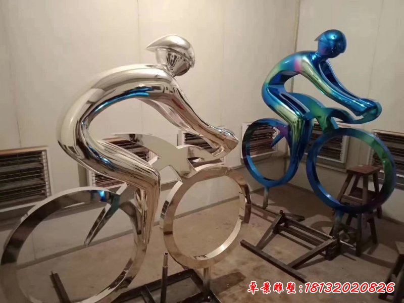 不銹鋼抽象騎單車運(yùn)動(dòng)人物雕塑